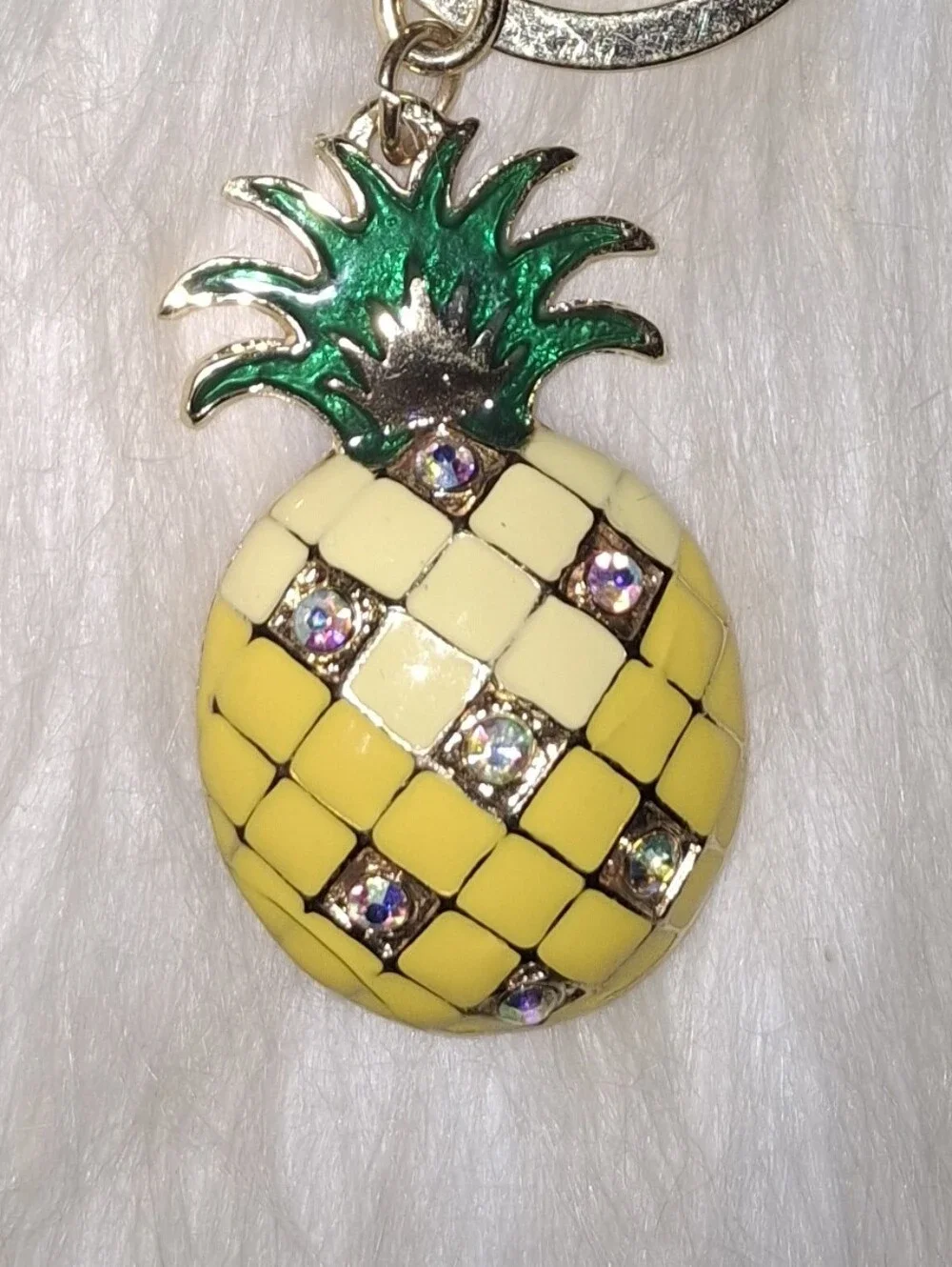 Gold Pineapple Keychain Reversible Enamel Rhinestone